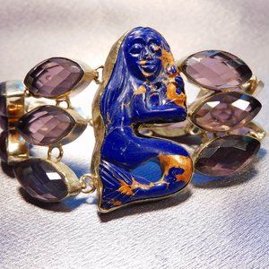 Substantial Sterling Silver Lapis Amethyst Lobster Claw Bracelet